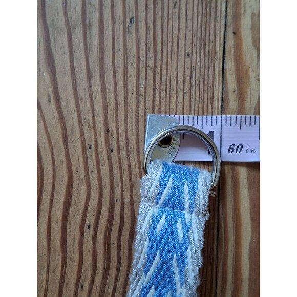 Woven Boho Chic Belt With Blue & Beige Geometric Pattern And D-Ring - Picture 9 of 10